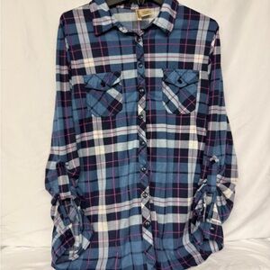 Passport Blue and Pink Checkered Plaid Button Up Shirt Size Large